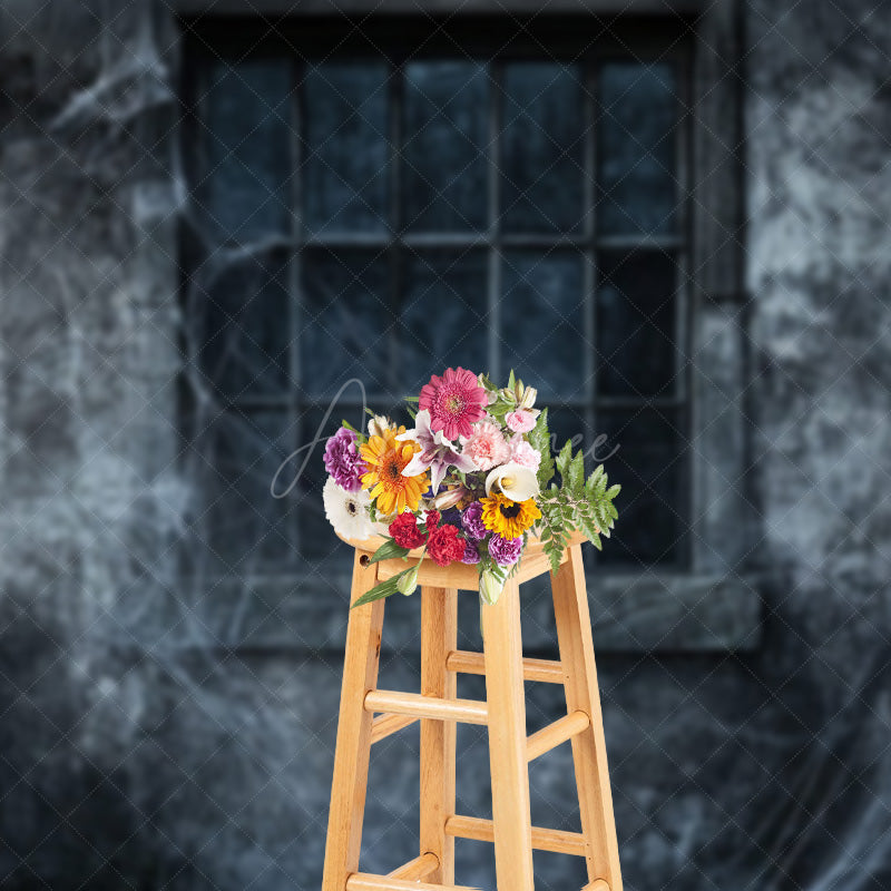Aperturee - Aperturee Creepy Window with Spiderwebs Photography Backdrop Grungy Haunted House Wall Spooky Halloween Themed Portraits