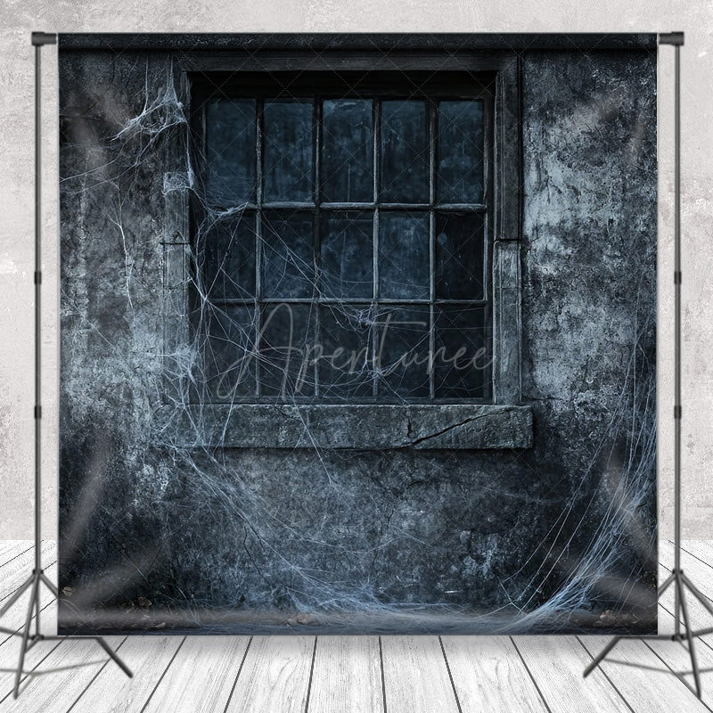 Aperturee - Aperturee Creepy Window with Spiderwebs Photography Backdrop Grungy Haunted House Wall Spooky Halloween Themed Portraits