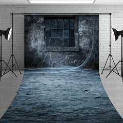 Aperturee - Aperturee Creepy Window with Spiderwebs Sweep Backdrop Grungy Haunted House Wall Spooky Halloween Themed Portraits
