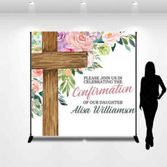 Aperturee - Aperturee Cross Floral Custom Name Confirmation Day Backdrop