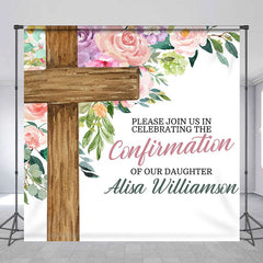 Aperturee - Aperturee Cross Floral Custom Name Confirmation Day Backdrop