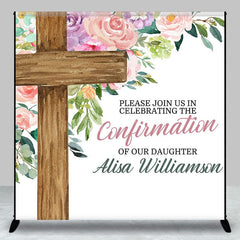 Aperturee - Aperturee Cross Floral Custom Name Confirmation Day Backdrop