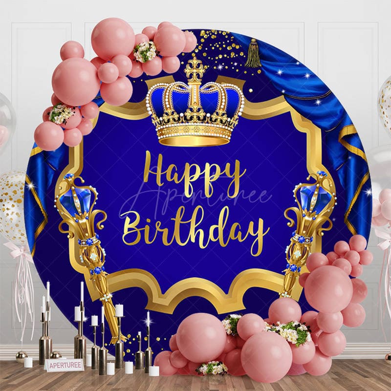 Aperturee - Aperturee Crown And Scepter Circle Happy Birthday Backdrop