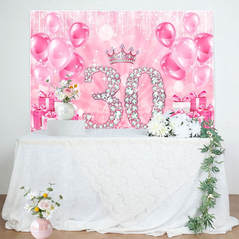 Aperturee - Aperturee Crown Step Into 30th Birthday Balloon Gift Backdrop
