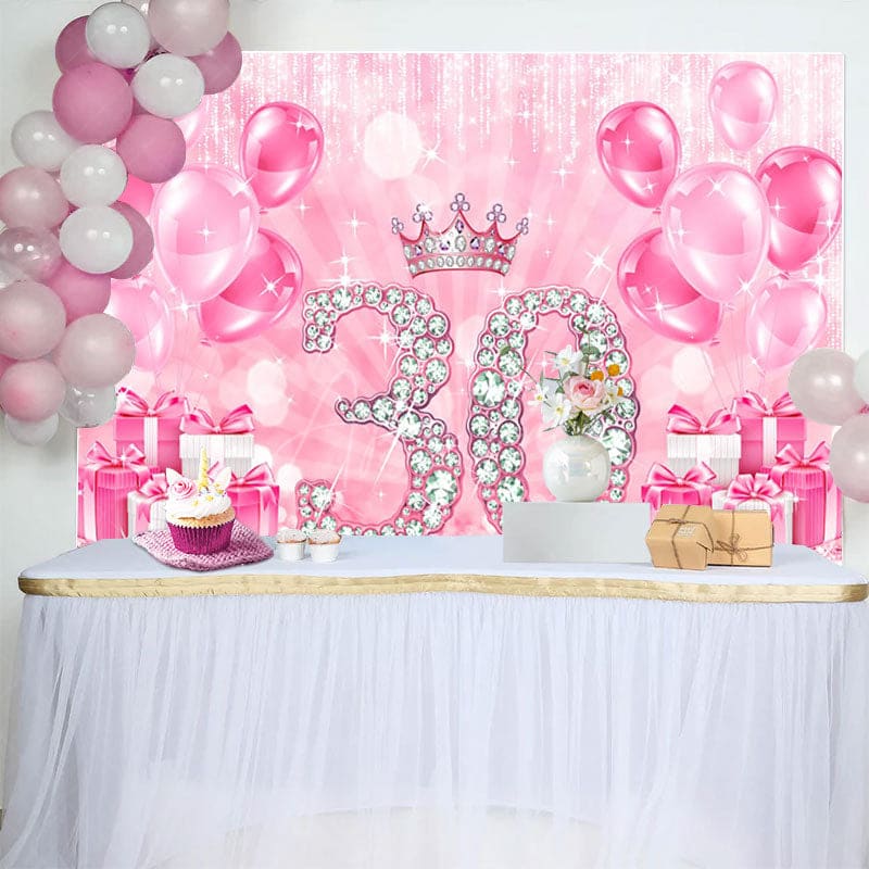 Aperturee - Aperturee Crown Step Into 30th Birthday Balloon Gift Backdrop