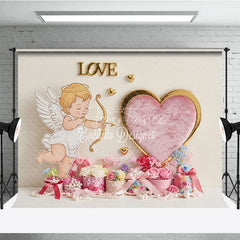 Aperturee - Aperturee Cupid Angel Love Heart Backdrop Gold Frame Pearl Floral Background Valentine Day Photography Prop