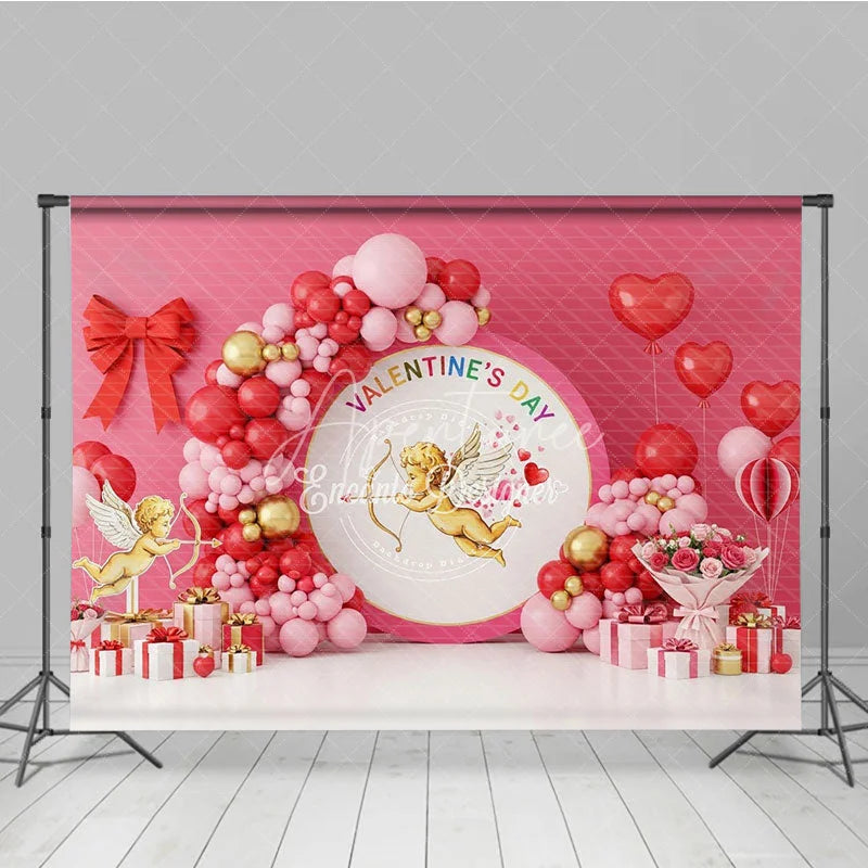 Aperturee - Aperturee Cupid Angel Valentine Day Backdrop Red Pink Balloon Arch Love God Background Romantic Party Photography Decoration
