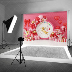 Aperturee - Aperturee Cupid Angel Valentine Day Backdrop Red Pink Balloon Arch Love God Background Romantic Party Photography Decoration