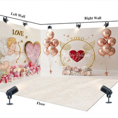 Aperturee - Aperturee Cupid Valentine’s Day Rose Gold Balloons Room Set Backdrop XOXO Heart Love Photography Background