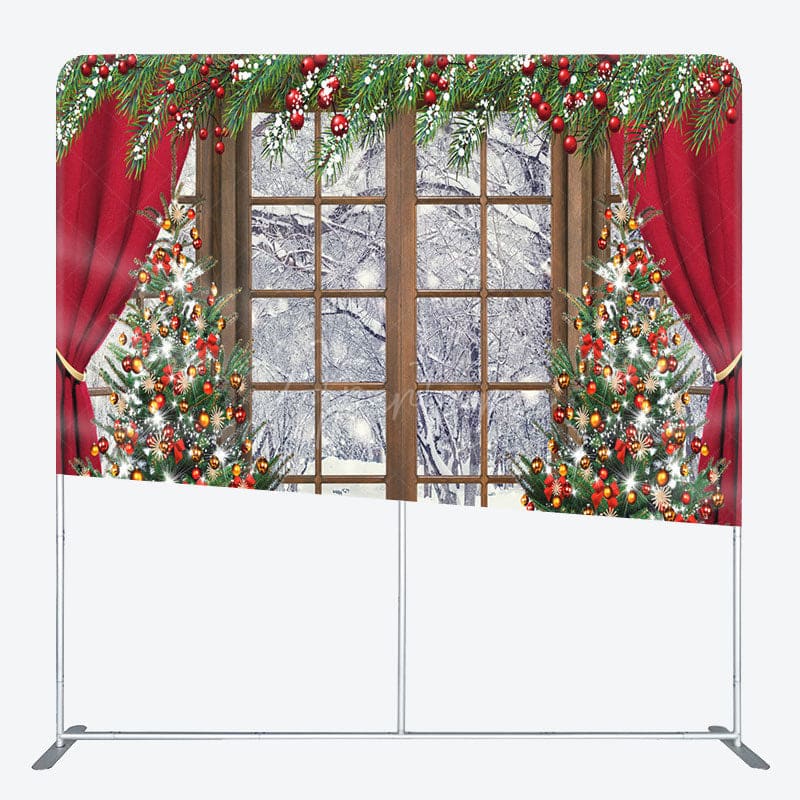 Aperturee - Aperturee Curtain Wood Window Christmas Pillow Case Backdrop