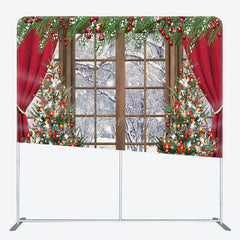Aperturee - Aperturee Curtain Wood Window Christmas Pillow Case Backdrop