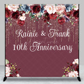 Aperturee Aperturee Custom 10th Anniversary Party Backdrop Burgundy and Blush Floral with Gold Glitter Personalized Wedding Decor