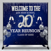 Aperturee Aperturee Custom 20th Year High School Reunion Backdrop Silver Balloons and Champagne Personalized Class Reunion Decor