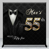 Aperturee - Aperturee Custom 55th Birthday Backdrop Black Tuxedo and Bow Tie with Gold Diamond Numbers Party Background