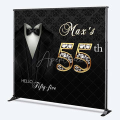 Aperturee - Aperturee Custom 55th Birthday Backdrop Black Tuxedo and Bow Tie with Gold Diamond Numbers Party Background
