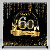 Aperturee Aperturee Custom 60th Birthday Party Backdrop Black and Gold Theme with Diamonds Personalized Milestone Elegant Decor