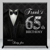 Aperturee Aperturee Custom 65th Birthday Backdrop for Him Black Tie Tuxedo and Diamonds Theme Elegant Milestone Party Photo Prop