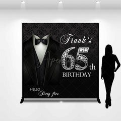Aperturee Aperturee Custom 65th Birthday Backdrop for Him Black Tie Tuxedo and Diamonds Theme Elegant Milestone Party Photo Prop