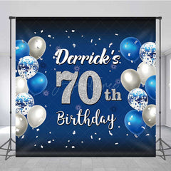 Aperturee Aperturee Custom 70th Birthday Backdrop Banner Royal Blue and Silver Balloons Personalized Milestone Party Photo Prop