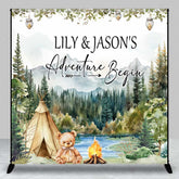 Aperturee Aperturee Custom Adventure Begins Baby Shower Backdrop Woodland Mountain and Teepee Personalized Camping Theme Welcome Sign