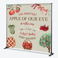 Aperturee - Aperturee Custom Apple of Our Eye Baby Shower Backdrop Personalized Welcome Sign with Watercolor Apples and Pie