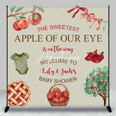 Aperturee - Aperturee Custom Apple of Our Eye Baby Shower Backdrop Personalized Welcome Sign with Watercolor Apples and Pie