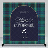 Aperturee - Aperturee Custom Arch Backdrop Green Plaid Rocking Horse Personalize Name Tartan Baby Shower Cover Winter Holiday Party Decor
