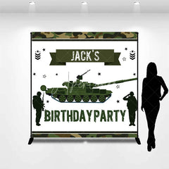 Aperturee - Aperturee Custom Army Military Tank Backdrop Personalized Soldier Birthday Party Decor with Your Name