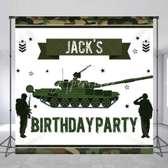 Aperturee - Aperturee Custom Army Military Tank Backdrop Personalized Soldier Birthday Party Decor with Your Name