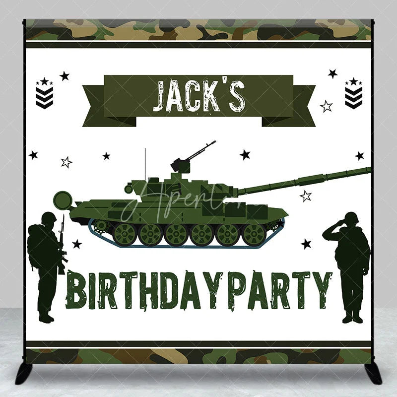 Aperturee - Aperturee Custom Army Military Tank Backdrop Personalized Soldier Birthday Party Decor with Your Name