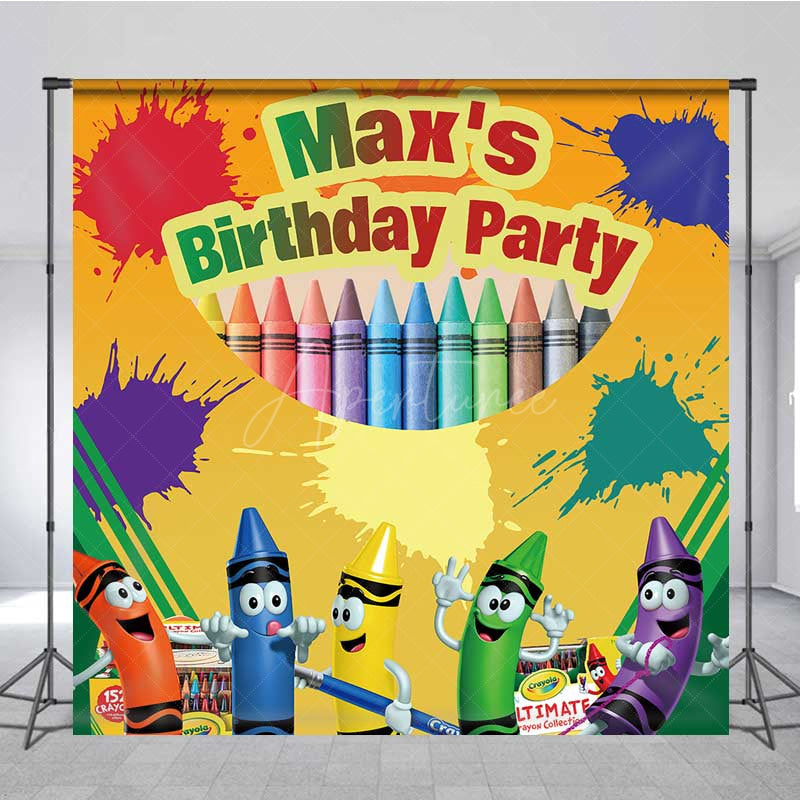 Aperturee Aperturee Custom Art Party Birthday Backdrop Colorful Crayon Box and Character Banner Crayola Inspired Creative Decor Prop