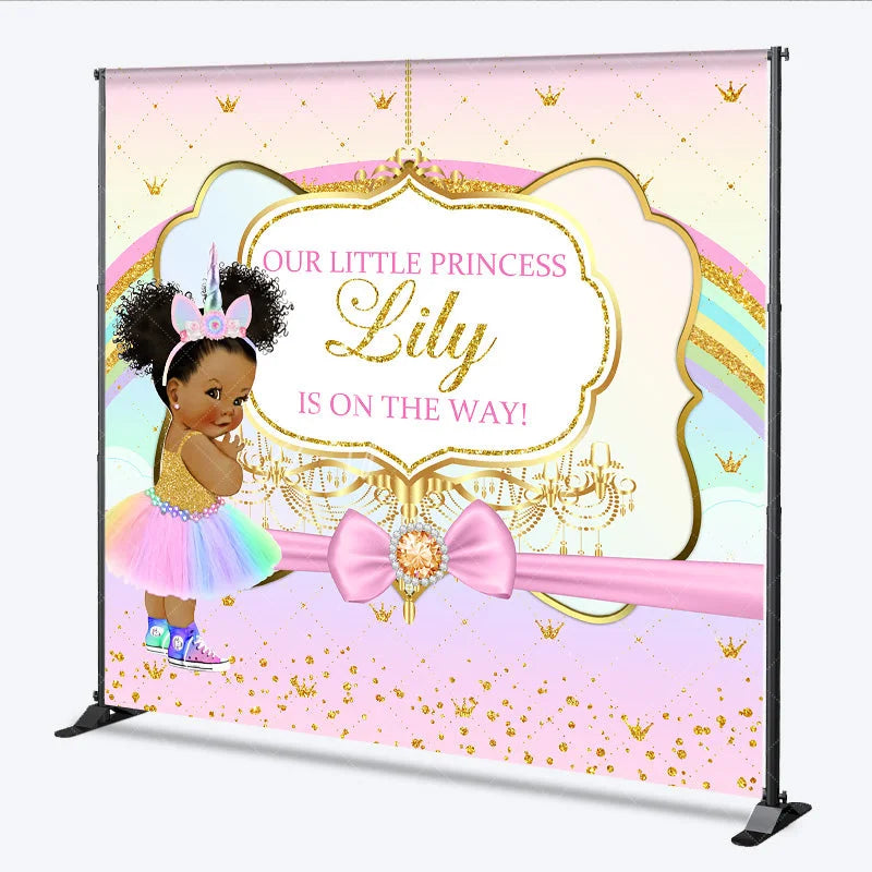 Aperturee - Aperturee Custom Baby Shower Backdrop African American Princess Unicorn Rainbow Gold Glitter