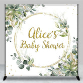 Aperturee Aperturee Custom Baby Shower Backdrop Elegant Gold Glitter and Greenery Wreath Personalized Eucalyptus Leaves Welcome Sign