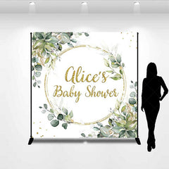 Aperturee Aperturee Custom Baby Shower Backdrop Elegant Gold Glitter and Greenery Wreath Personalized Eucalyptus Leaves Welcome Sign
