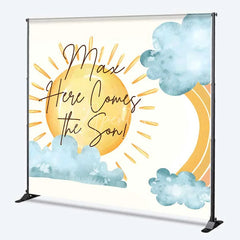 Aperturee - Aperturee Custom Baby Shower Backdrop Here Comes The Sun Boho Rainbow Sunshine Decor
