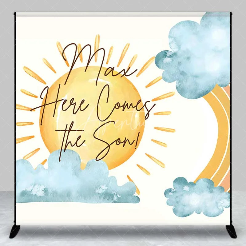 Aperturee - Aperturee Custom Baby Shower Backdrop Here Comes The Sun Boho Rainbow Sunshine Decor