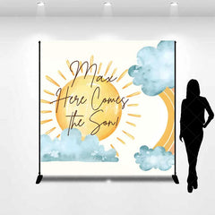 Aperturee - Aperturee Custom Baby Shower Backdrop Here Comes The Sun Boho Rainbow Sunshine Decor