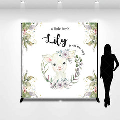 Aperturee - Aperturee Custom Baby Shower Backdrop Little Lamb Watercolor White Flower Greenery Farm Animal