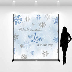 Aperturee - Aperturee Custom Baby Shower Backdrop Winter Wonderland Blue Snowflake Silver Sparkle Boy Decor