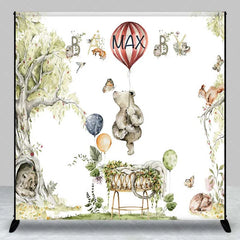 Aperturee - Aperturee Custom Baby Shower Backdrop Woodland Animals Watercolor Hot Air Balloon Decor