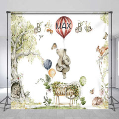 Aperturee - Aperturee Custom Baby Shower Backdrop Woodland Animals Watercolor Hot Air Balloon Decor