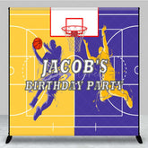 Aperturee Aperturee Custom Basketball Birthday Party Backdrop Purple and Gold Sports Court Personalized Slam Dunk Action Photo Prop