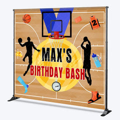 Aperturee - Aperturee Custom Basketball Court Birthday Bash Backdrop featuring Players and Sports Gear Party Decor