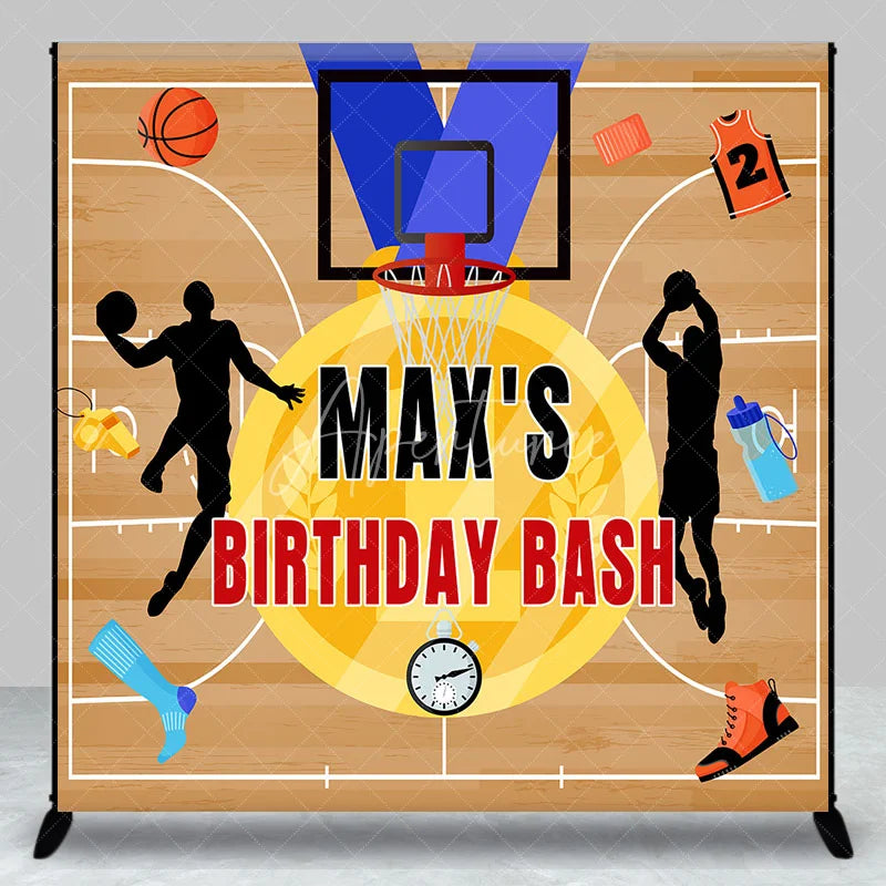 Aperturee - Aperturee Custom Basketball Court Birthday Bash Backdrop featuring Players and Sports Gear Party Decor