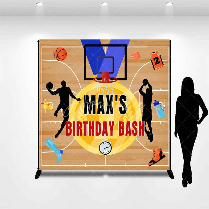 Aperturee - Aperturee Custom Basketball Court Birthday Bash Backdrop featuring Players and Sports Gear Party Decor