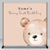 Aperturee - Aperturee Custom Beary First Birthday Backdrop Personalized Teddy Bear Theme Brown Gold White Balloons Decoration