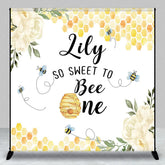 Aperturee - Aperturee Custom Bee and Honeycomb First Birthday Backdrop Personalized So Sweet to Be One with White Flowers