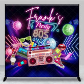 Aperturee - Aperturee Custom Birthday Backdrop 80s Retro Theme Neon Glow Disco Ball Boombox Party Supply