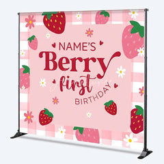 Aperturee - Aperturee Custom Birthday Backdrop Berry First Birthday Pink Strawberry Gingham Decoration