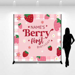 Aperturee - Aperturee Custom Birthday Backdrop Berry First Birthday Pink Strawberry Gingham Decoration